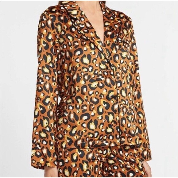 Express X Ladygang Animal Print Blouse Pajama Style Button Down Women’s Size XL - Picture 1 of 9